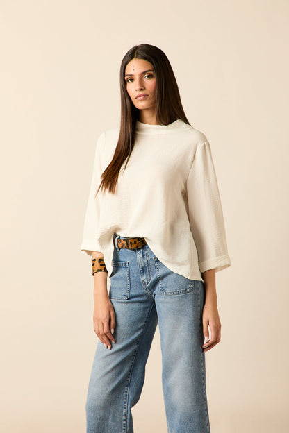 Blusa cuello chimenea blanco
